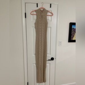 Sleeveless Cable Knit Maxi Dress in Beige